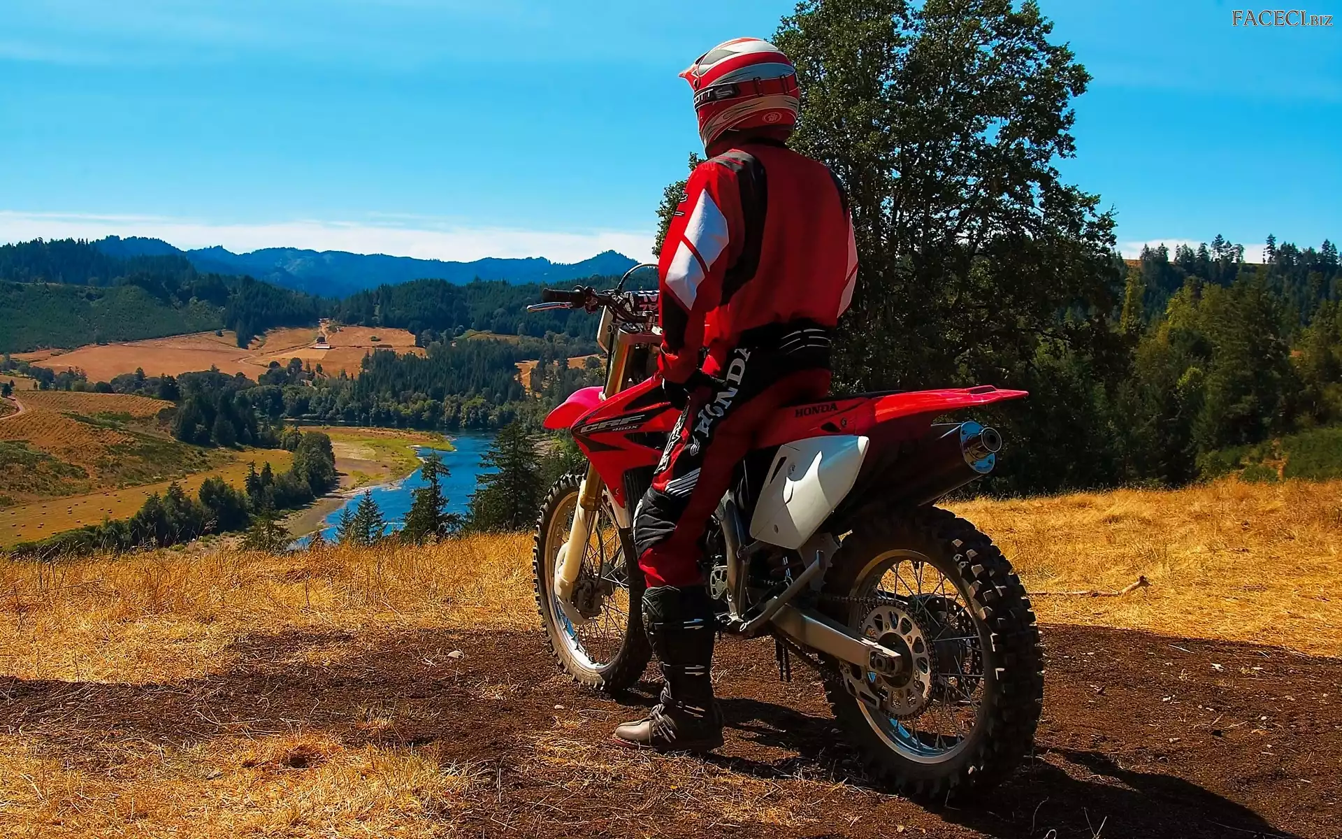 Krajobraz, Rzeka, Motocykl, Motocyklista, Góry