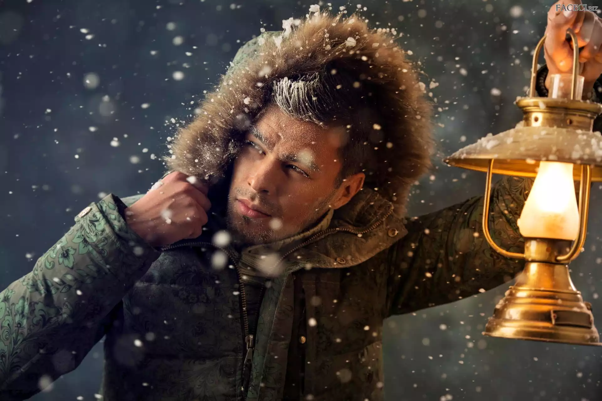 Śnieg, Zima, Model, Mężczyzna, Lampa